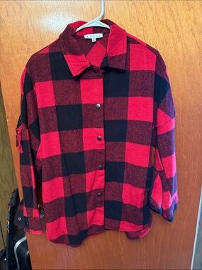 HYFVE Red and Black Plaid Snap-Front Shacket